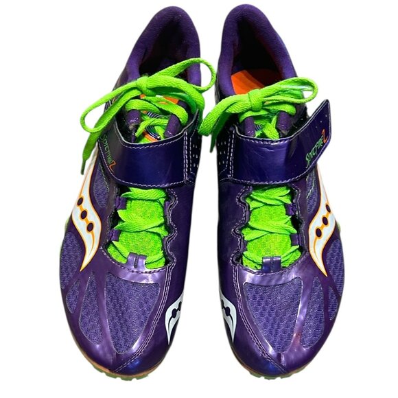 Saucony Women’s Track Cleats Sz 8.5 Purple and Neon Green 10187-3 Spikes Running - Picture 3 of 7